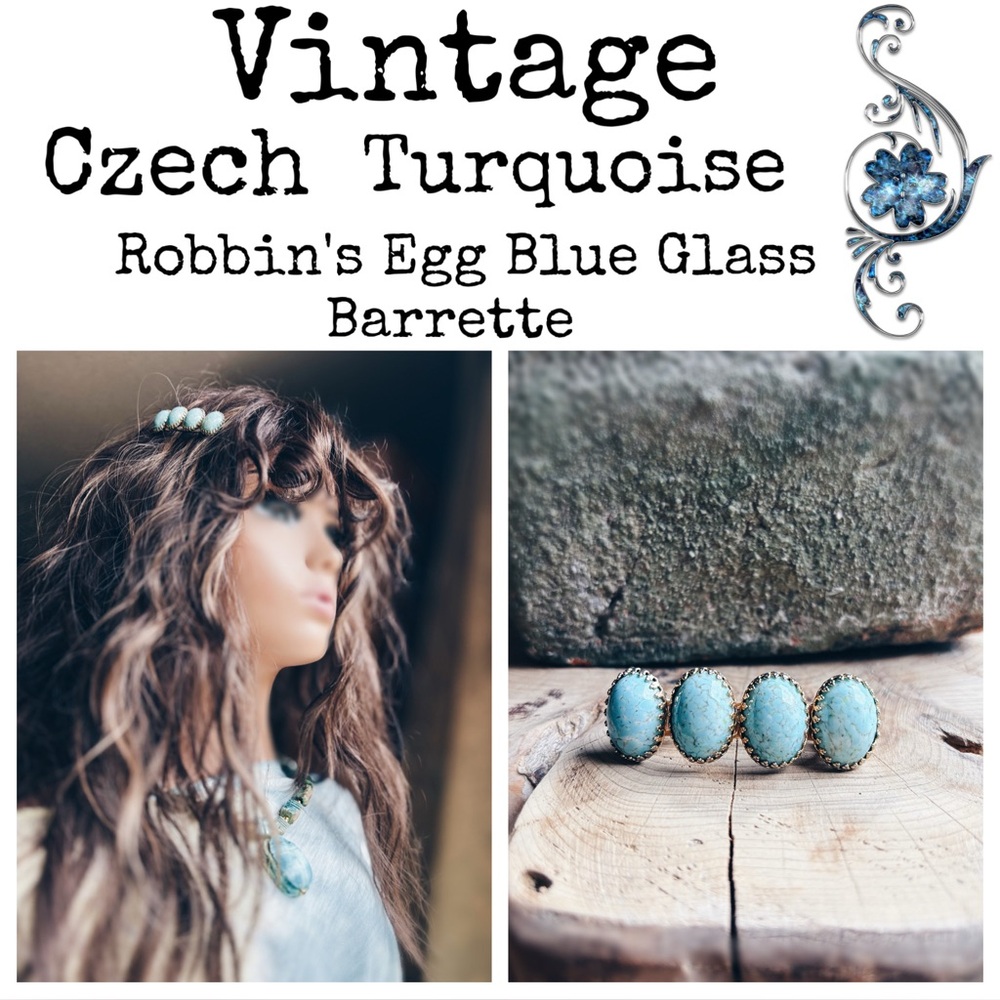 Vintage Turquoise Cabochon Barrette Made in France 2” Western Boho - Picture 2 of 14